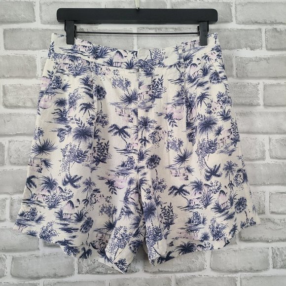 Abercrombie and Fitch Linen Blend Shorts Tropical Print Tailored Beach Resort M - Picture 1 of 10